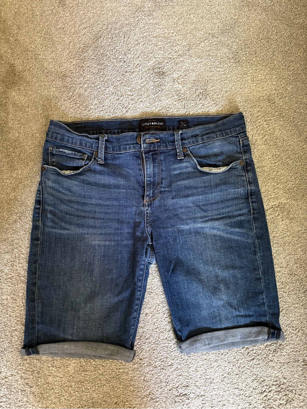 Lucky Brand Dark Blue Rolled-Hem Denim Shorts